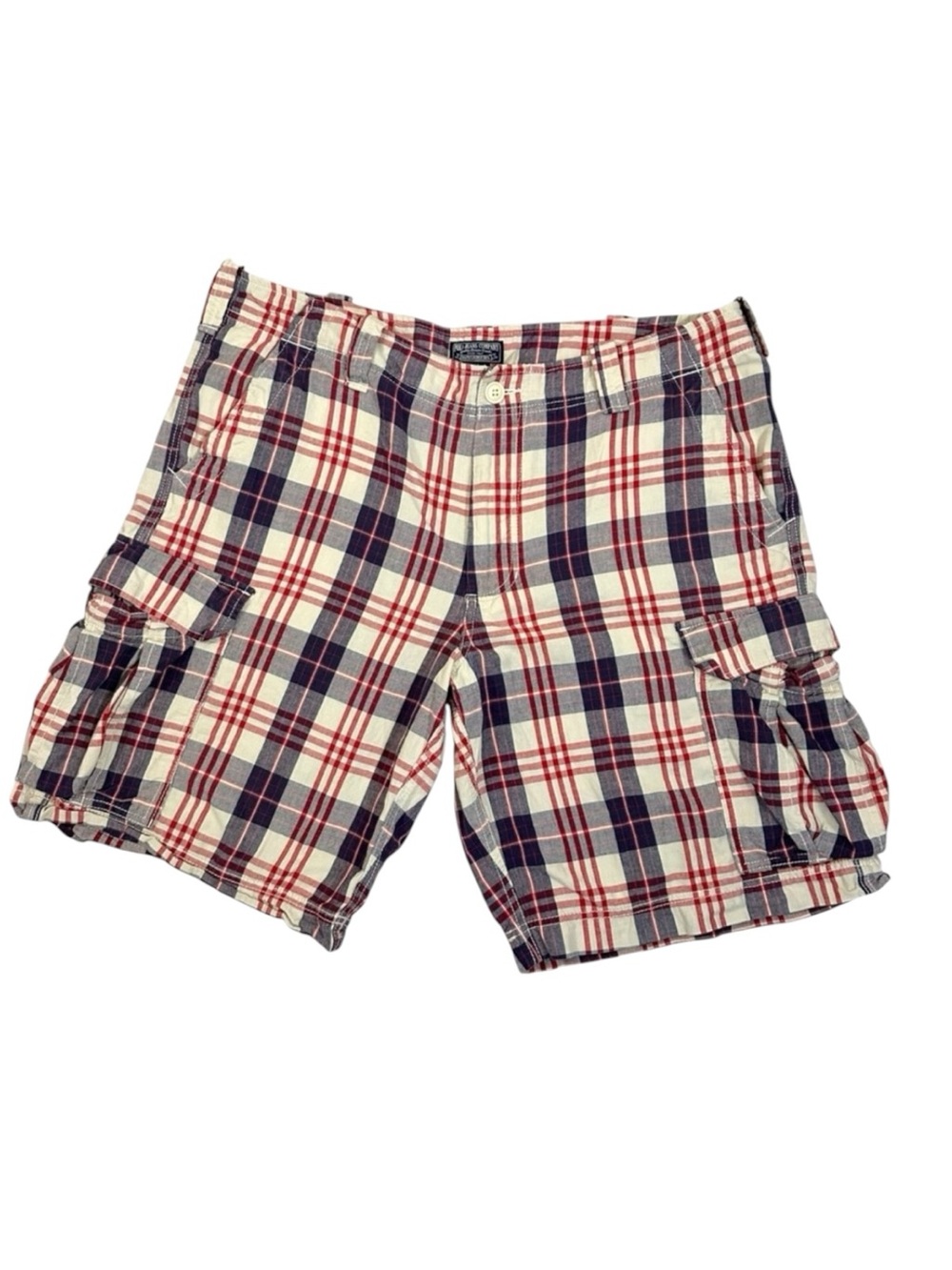 Vintage 90s Polo Ralph Lauren Tartan Plaid Cargo Shorts Size 38 Red White Blue